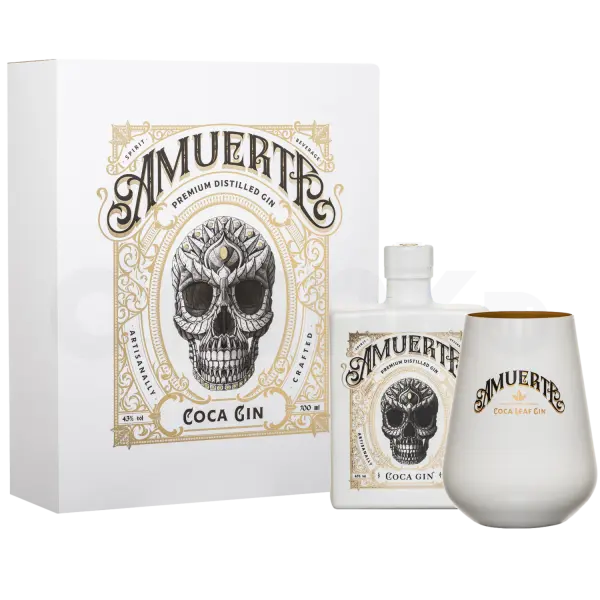 Amuerte White Carton GB w/ two Glasses